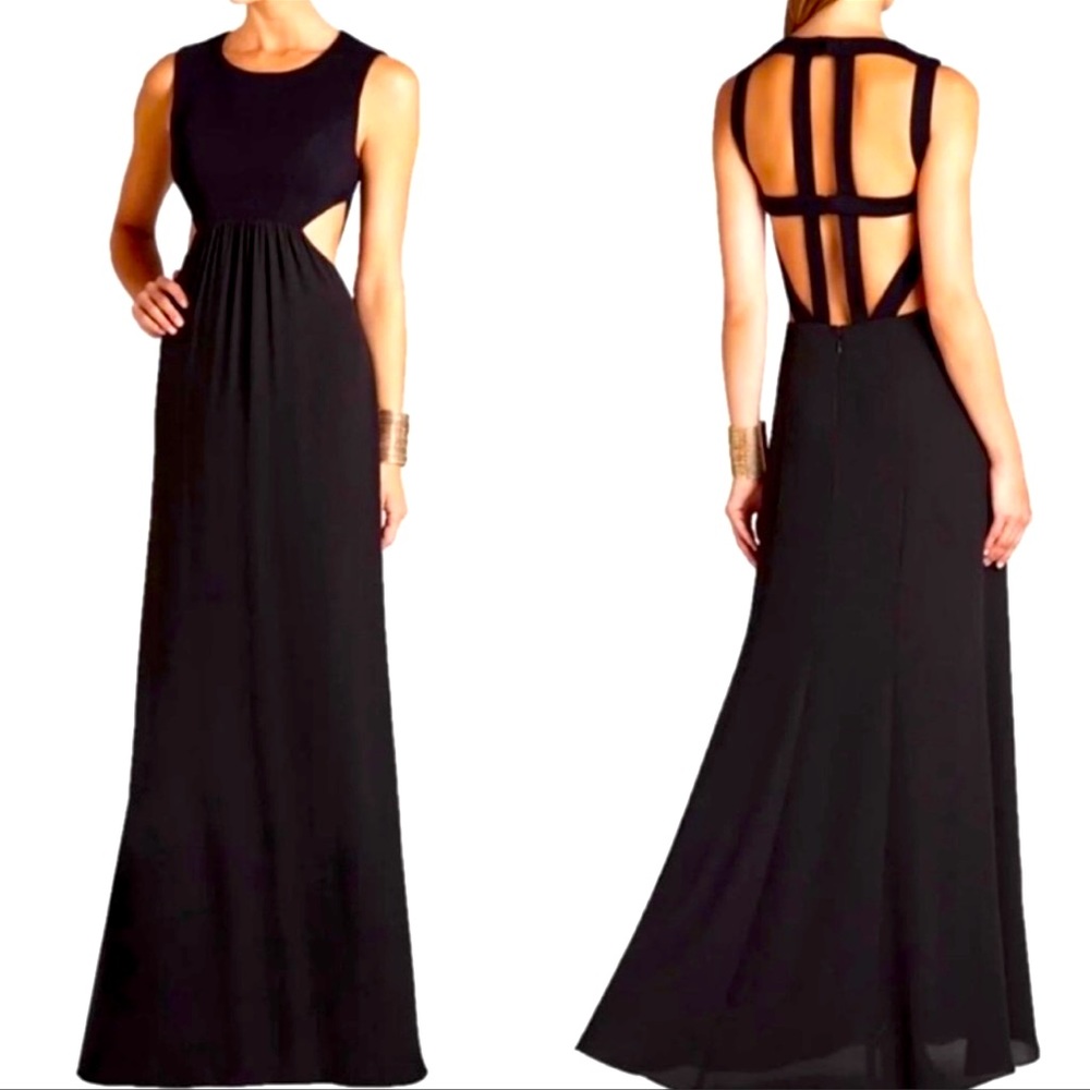 BCBGMaxAzria Black Angelinah Contrast Cutout Gown - Size 2
